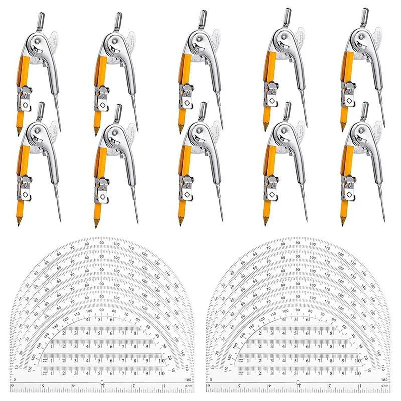 20 Sets Student Protractor And Compass Set - Student Geometry Math Set - With Pencil Compass, 180 Degree Math Protractor