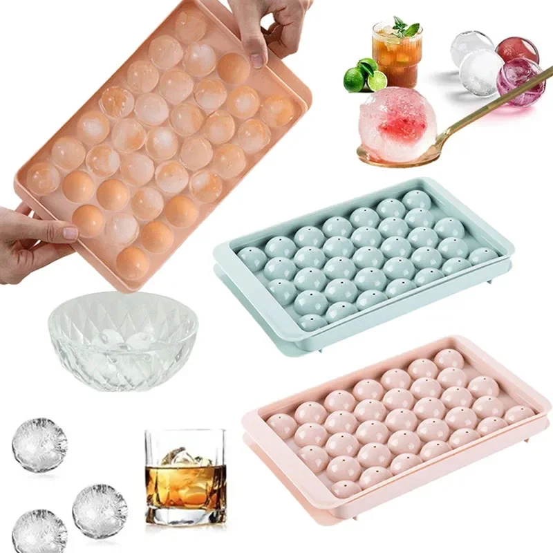 3D Round Ice Cube Tray with Lid Plastic Diamond Style Ice Mold Refrigerator Spherical DIY Moulds Ice Ball Maker Kitchen Tools