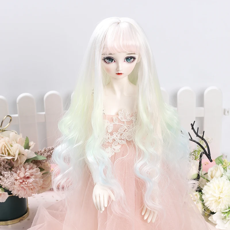 

BJD doll wig for 1/3 1/4 1/6 size bjd girl wig white color dyed long curly hair gradient wig doll accessories