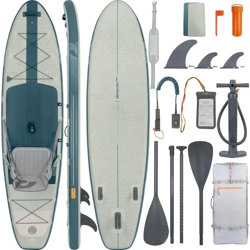 Inflatable Stand Up Paddleboard Double Layer PVC iSUP Bundle w/Carrying case, 3 Piece Adjustable Aluminum Paddle