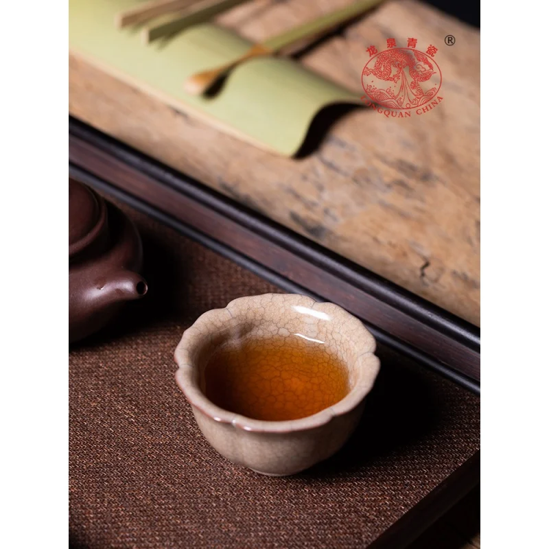 Longquan Celadon Song Yun Handmade Vintage Master Cup Single Cup Ceramic Longquan Kiln Kung Fu Tea Cup Ge Kiln Tea Tasting Cup