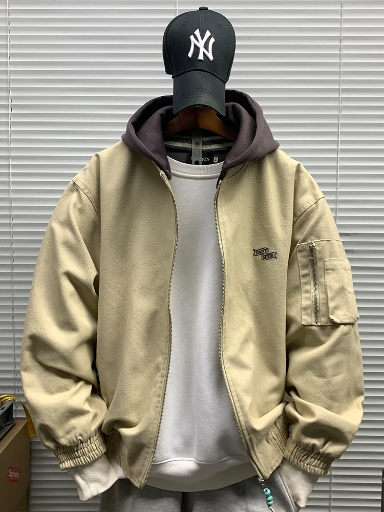 

Весенне-осенняя новая мужская повседневная свободная куртка с капюшоном из двух предметов, универсальная верхняя одежда из смеси хлопка из полиэстера