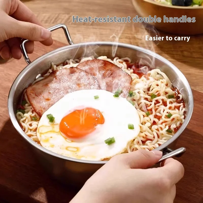 Stainless Steel Double-Eared Bowl Thickened Noodle Bowl Salad Bowl High Aesthetic Value Kitchenware for Snacks And Dishes