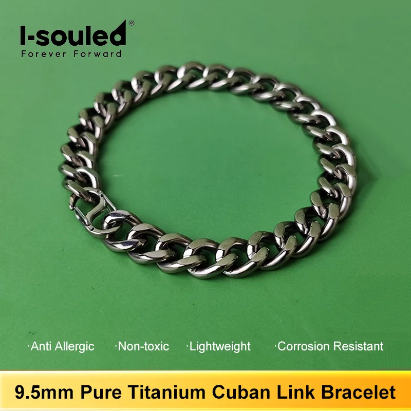 9.5mm Solid Titanium Cuban Chain Bracelet for Men Women | Hypoallergenic & Waterproof | Custom Sizing 16-22cm