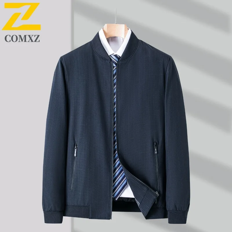 

COMXZ Мужская деловая куртка высокого класса с воротником-стойкой, повседневное удобное пальто, однотонное дорожное ветрозащитное прочное осеннее пальто