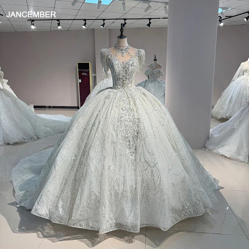 Beautiful Women Wedding Dresses Ball Gown Princess Prom Bridal Gowns Formal Beach Party Tassel Short Sleeves Robe Customized