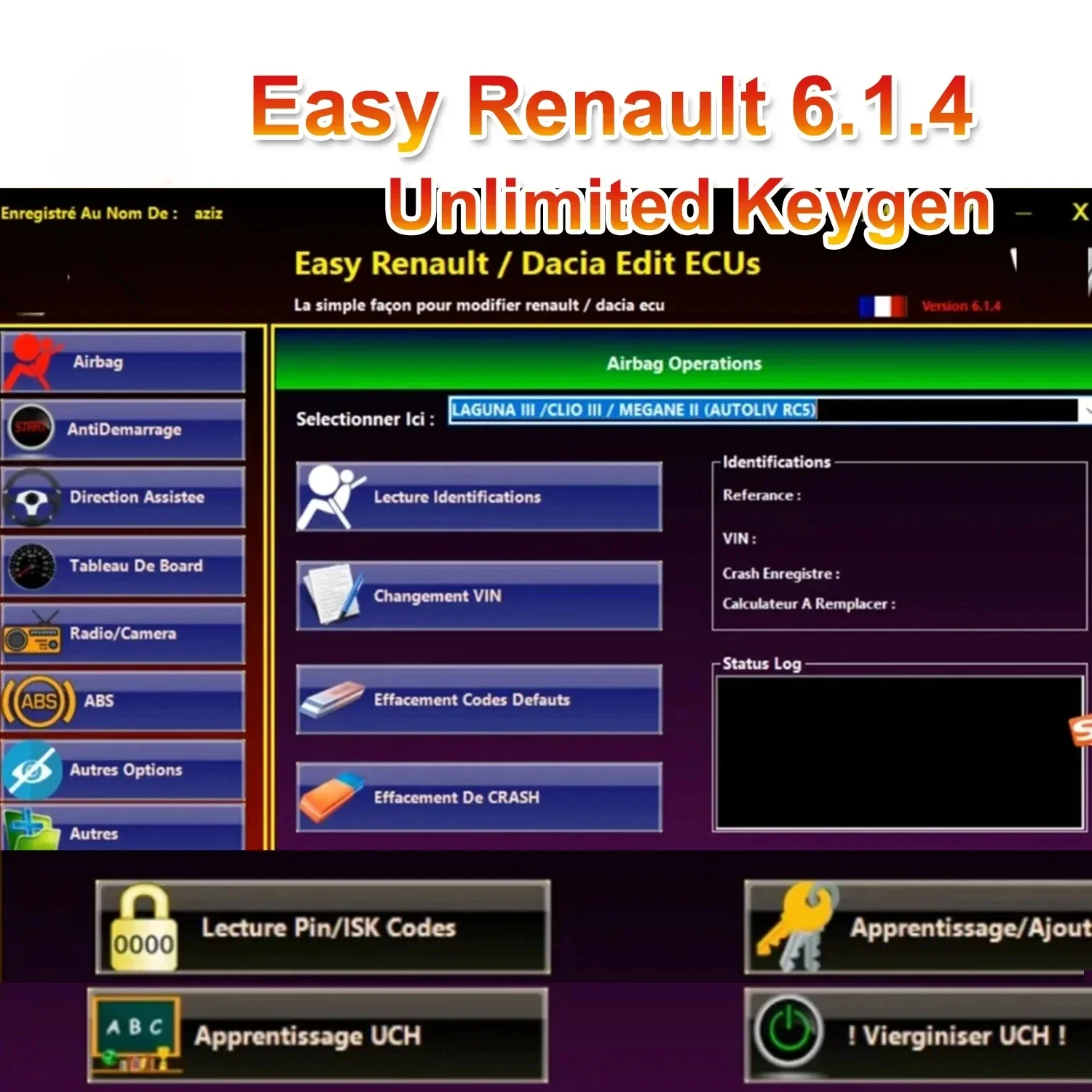 برنامج سهل Renault 6.1.4 لمبرمج Renault ECU وسادة هوائية شفافة ومفاتيح بطاقة UCH Cleaner WORK مع OBDLink Renolink #3