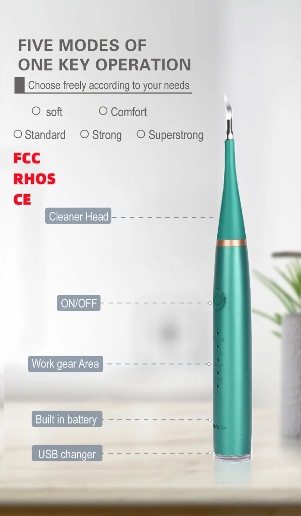 Oral Care Appliances Portable Smart USB Rechargeable   Tartar Remover Teeth Cleaner  Ultrasonic Dental Scaler Electric Tooth