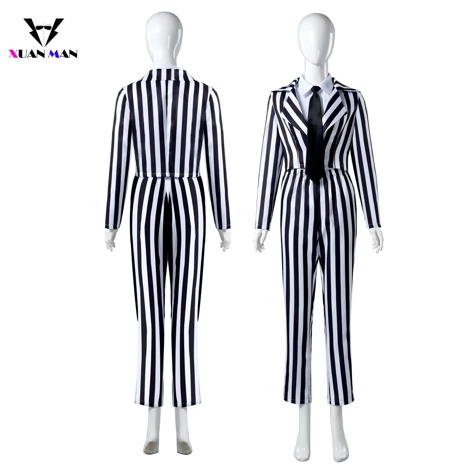 

Movie Juice Cosplay Costume Black and White Stripe Uniform for Women Girls Horror Movie Outfit Halloween Carnival Party Suit