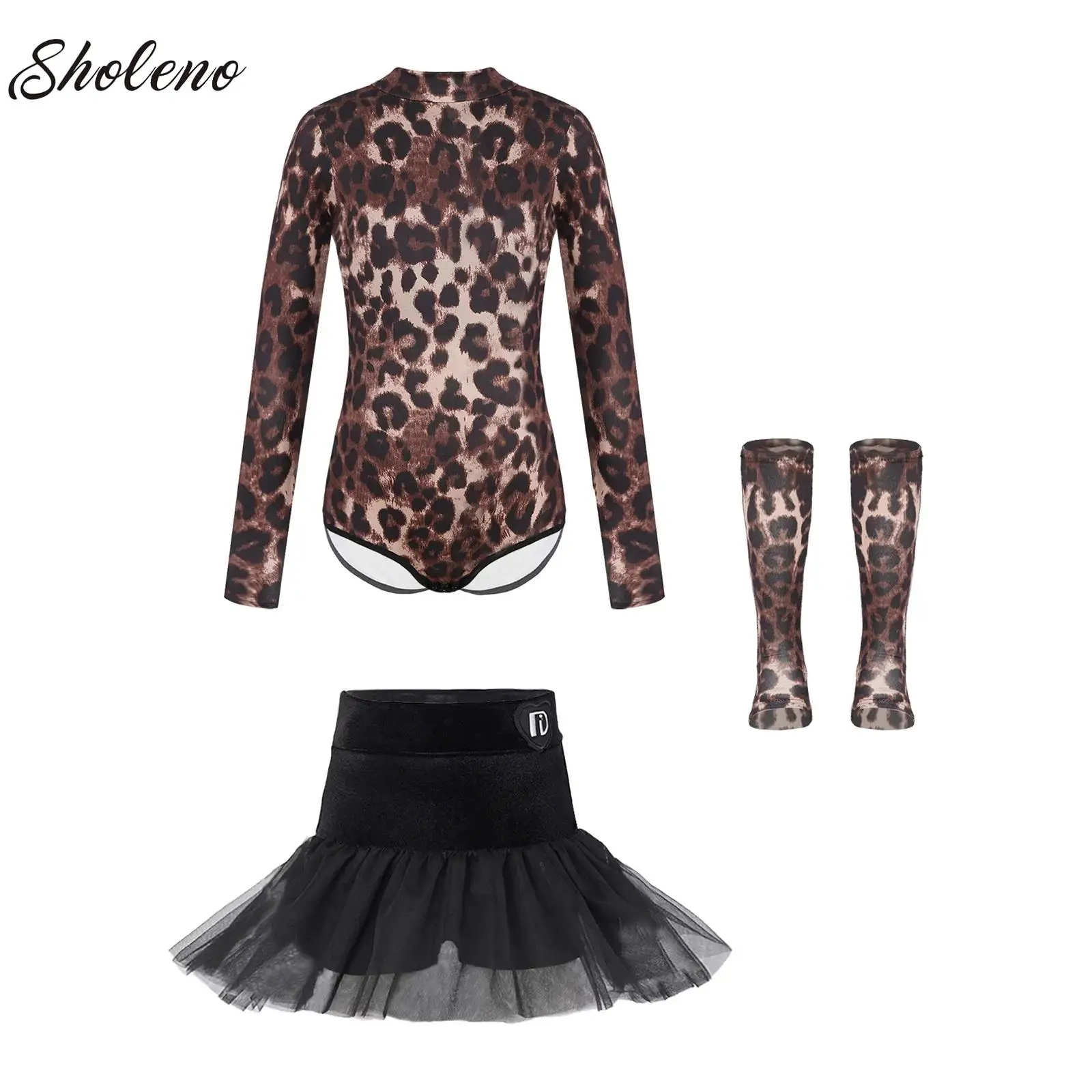 

Leopard Print Girls Latin Dance Suit Kid Leotard+Skirt Samba Tango Ballroom Competition Evening Party Stage Performance Clothing