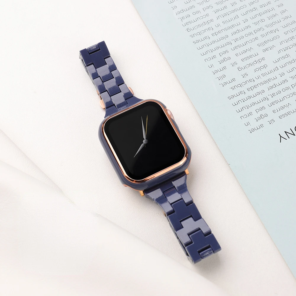 Resin Strap + Case for Apple Watch 45mm 41mm 44mm 42mm 40mm 38mm Women Bracelet Wristband for iWatch Series 8 7 6 5 4 3 SE Cover