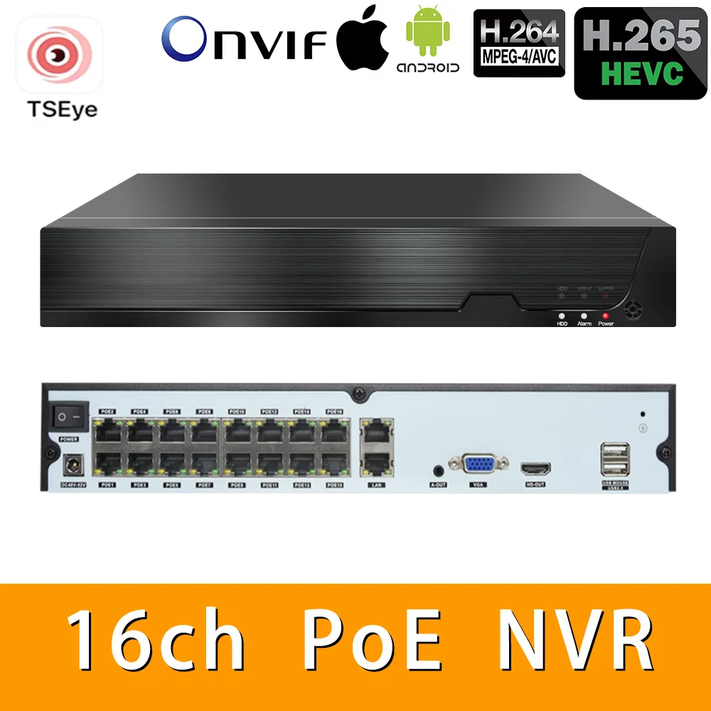 H.265+ 16ch PoE NVR 4K/8MP/5MP Audio Network Video Recorder For IP Security Surveillance Camera CCTV System