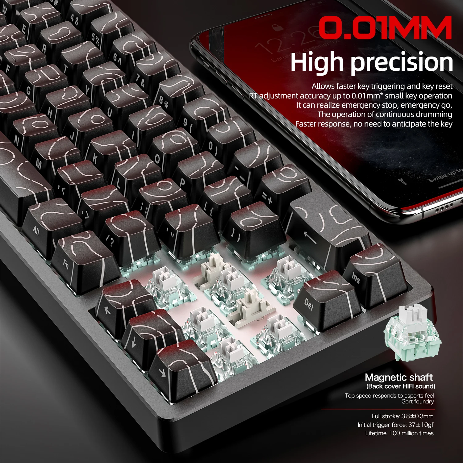 FREEWOLF F68PRO 8K Keyboard Mekanis Bea Cukai, Sakelar Magnetik, Kecepatan Pemindaian 128K, Akurasi RT 0.01Mm, Keyboard Gaming RGB