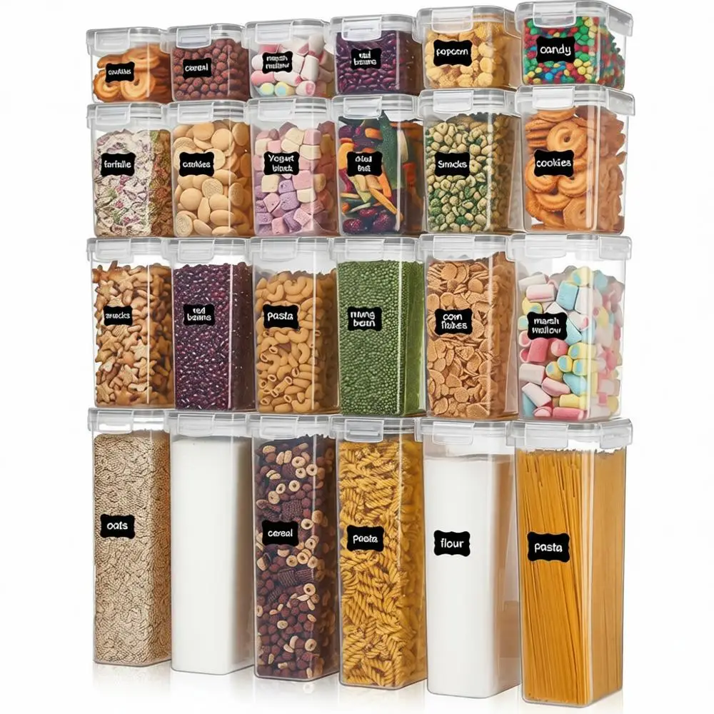 

Airtight Food Storage Containers with Lids, 24 pcs, Plastic Kitchen Pantry Canisters, Cereal, Dry Food, Flour, Sugar, BPA Free,