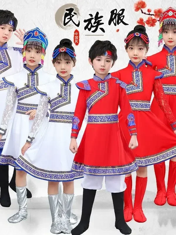 Ropa de actuación étnica para niños y niñas, ropa de baile mongol, traje de baile mongol tibetano