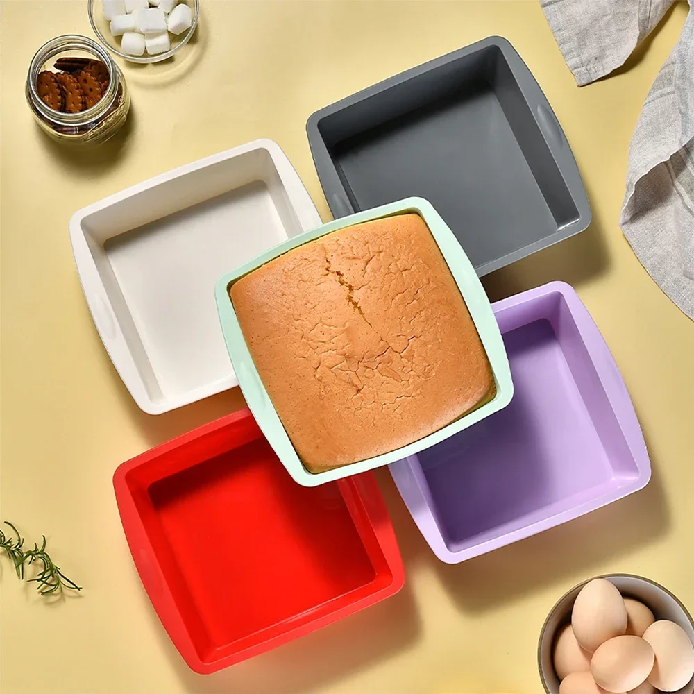 1/4Pcs Silicone Square Cake Plate Non-Stick Brownie Pot with Anti-Slip Handle Oven and Air Fryer Safe Perfect for Baking Cakes
