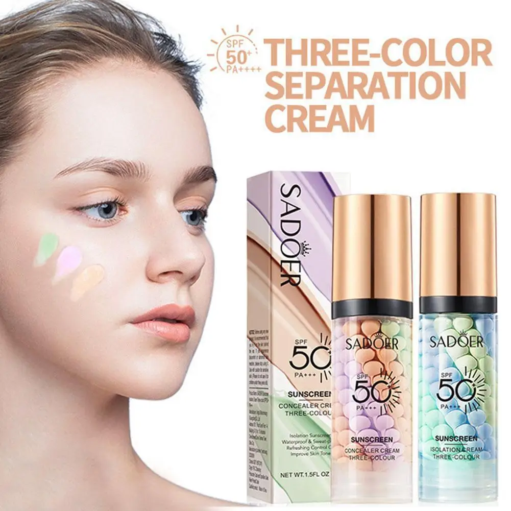 3 Farben Sonnenschutz Isolation creme unsichtbare Poren Gesichts aufhellung Hautton Korrektur feuchtigkeit spendende wasserdichte Gesichts grundierung Make-up