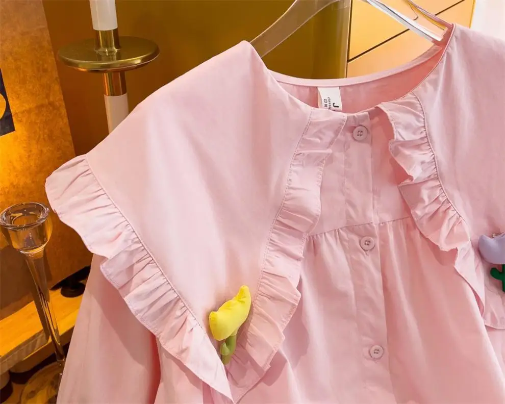 Camisa de manga corta con cuello de muñeca para mujer, top holgado de estilo coreano, talla grande, novedad de verano 2024