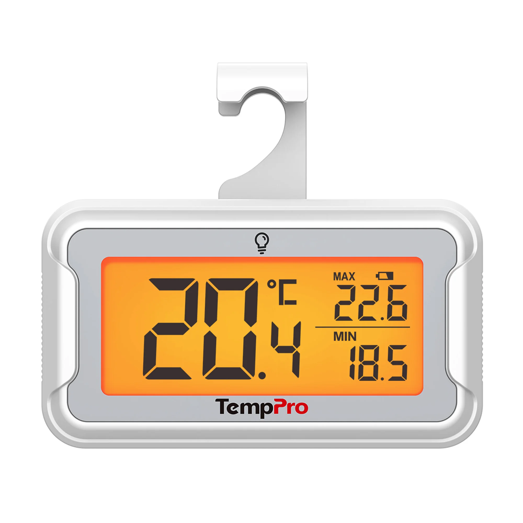 Min/Max Digital Refrigerator Freezer Thermometer with Backlit LCD, Hook and Stand for Fridge Kitchen Cooler, TempPro TP110