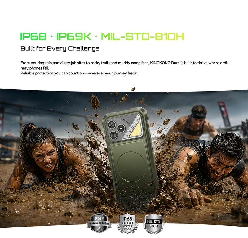 Rugged Smartphone Android 16 Cubot KingKong Dura, Up to 32GB RAM +256GB ROM, 6.88-Inch 120Hz Screen, IP68&IP69&MIL-STD-810H, NFC