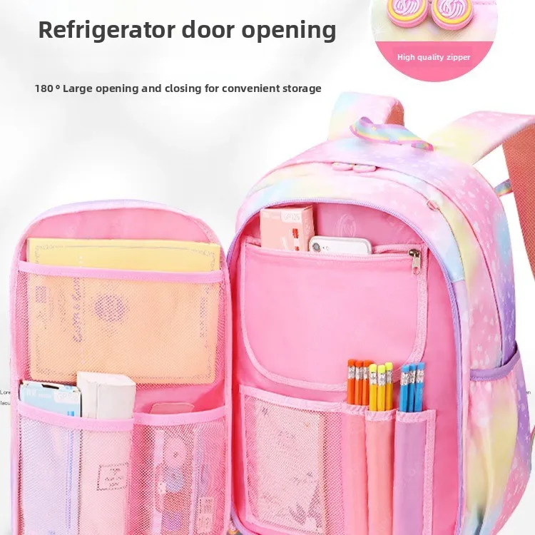 Primary School Bag Cute Lightweight Girls Spine Protector Shoulder Water Repellent Children Refrigerator Door Opening Backpack