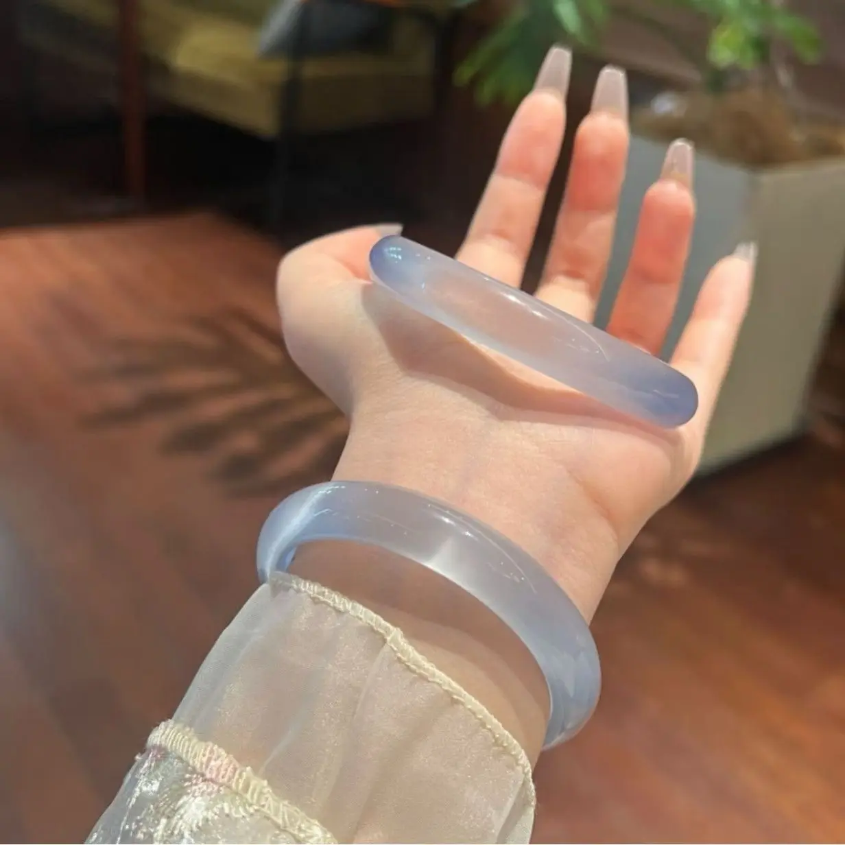 ضوء القمر الأبيض ارتفاع الجليد شفافة اليشم سوار سوار عين القط الجليد #6