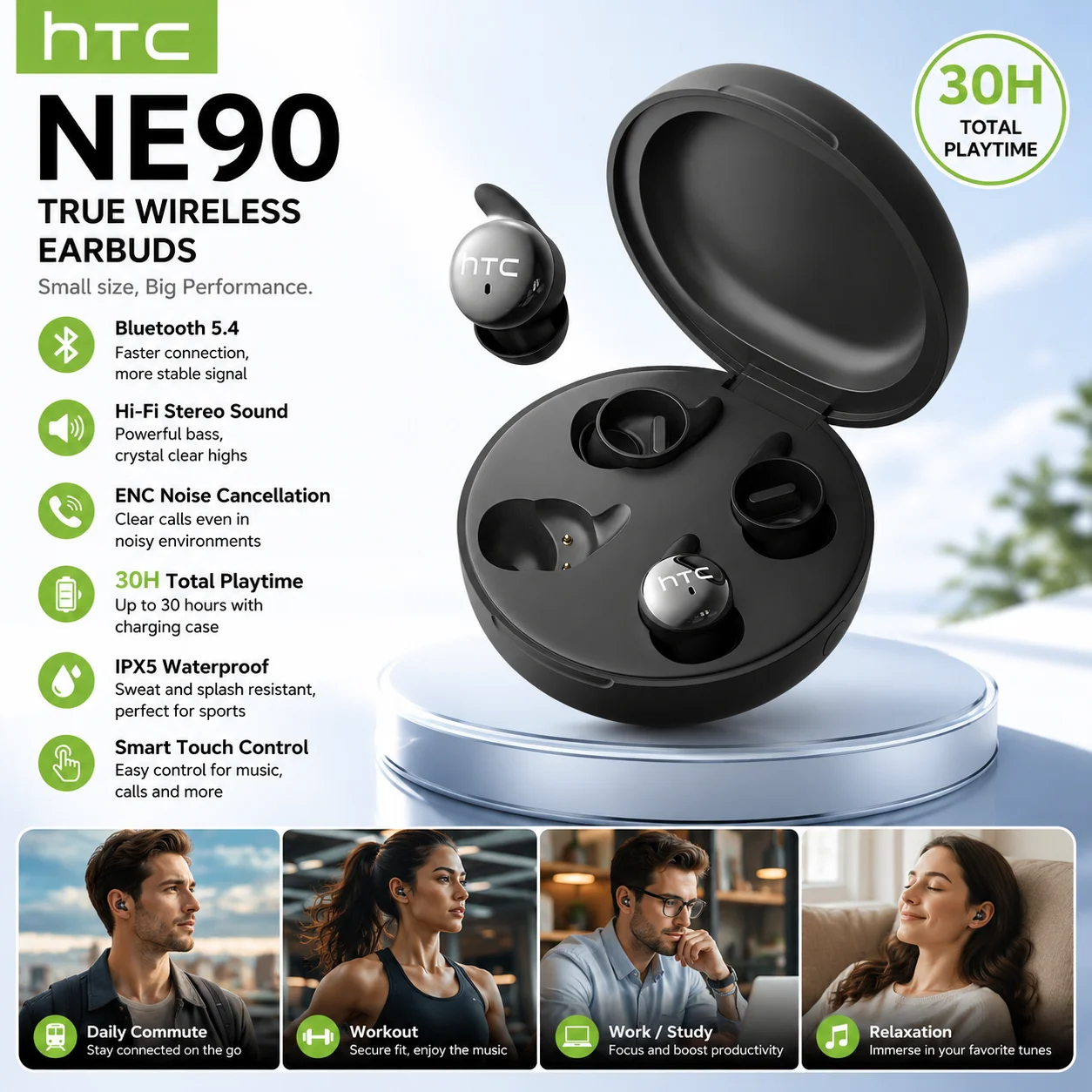 HTC NE90 Wireless Bluetooth Sleep Headphones Long Battery Sleep Aid for Side Sleepers Light Sleepers Insomnia