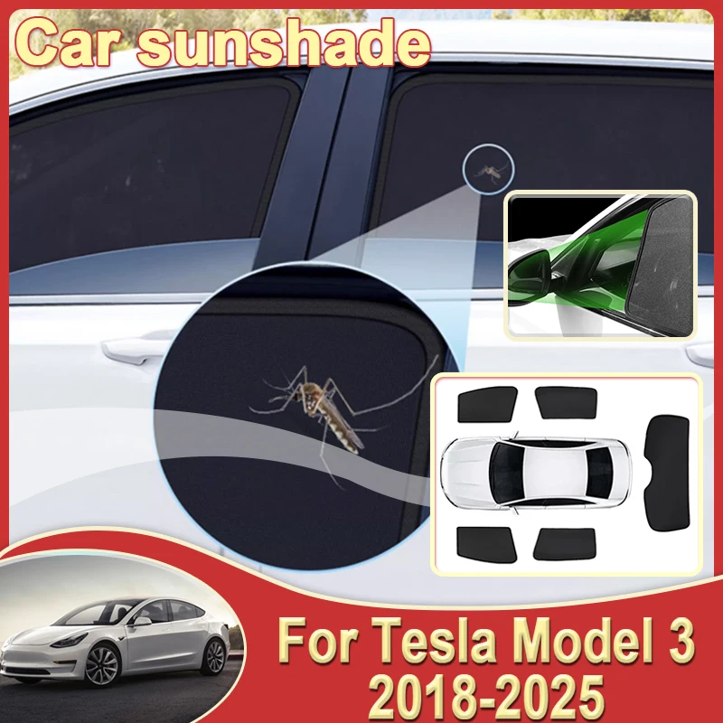 

Car Mesh Sun Shades For Tesla Model 3 Accesories 2018-2025 2019 2020 Magnetic Window Sun Visors Anti-UV Blocking Auto Sunshades