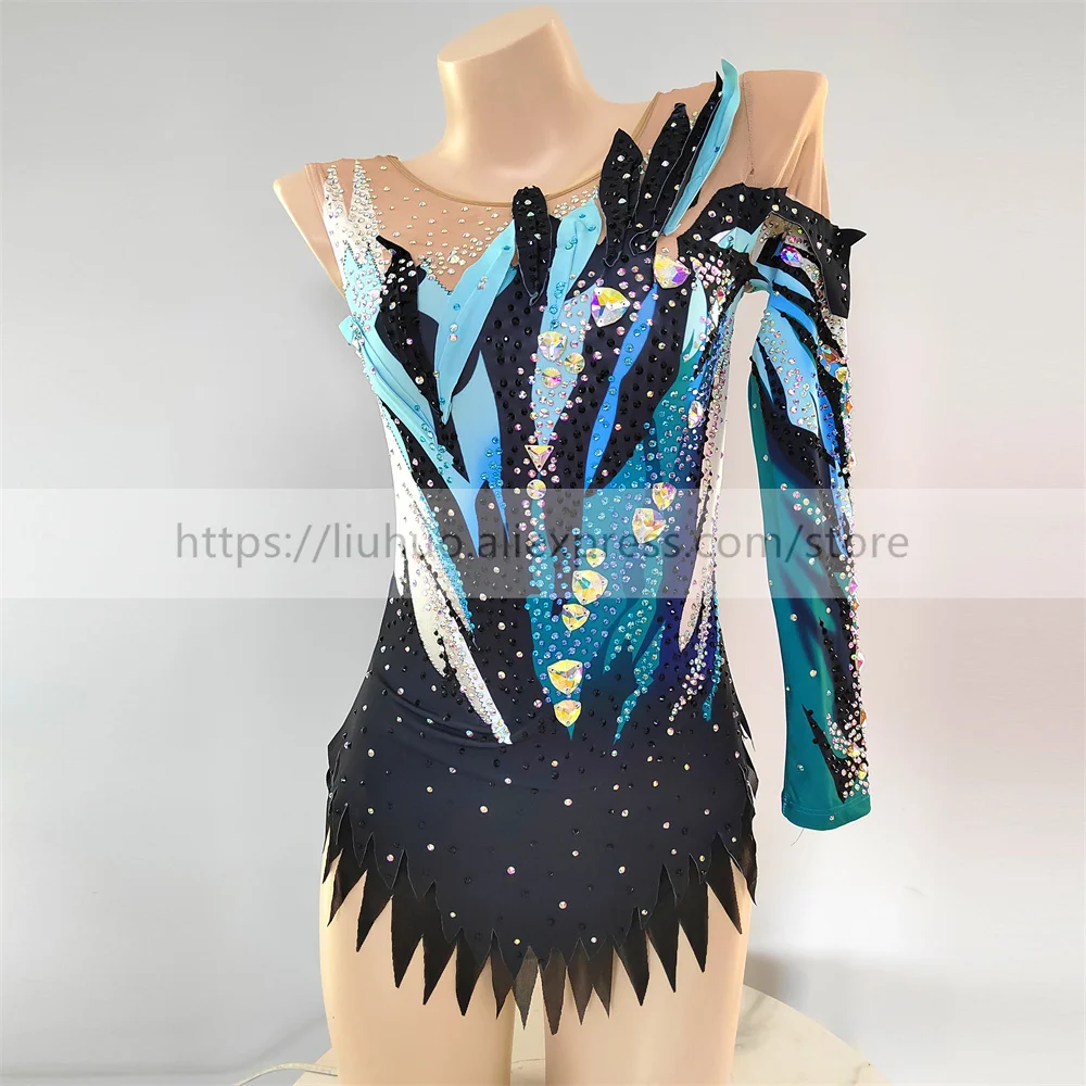 

LIUHUO Customize Women Girl Costume Performance Rhythmic Gymnastics Children Leotards Competition Teens Skating Dress Blue Black