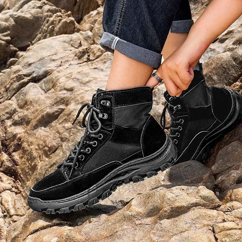 

Новинка 2023 года, летние высокие парусиновые походные рабочие ботинки, прочная уличная противоскользящая обувь на толстой подошве, устойчивая к песке