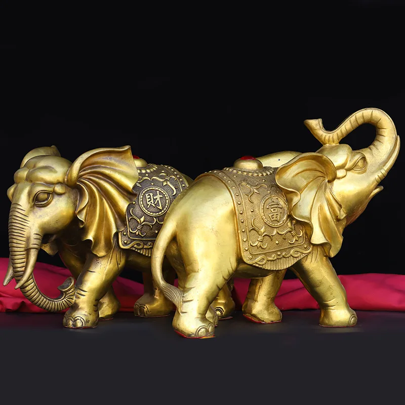 Guyunzhai Brass Object With Red Diamond Elephant Home Office Crafts Ornaments