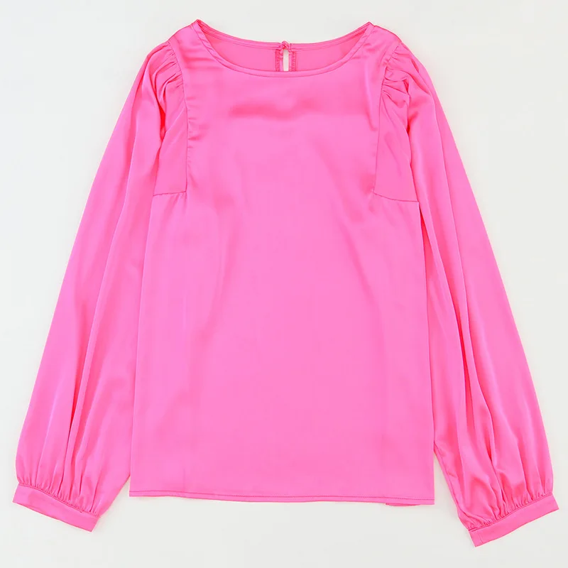 Ele Sle Long Sve Satin Women's Pullover irt Faionable Simple Top for Autumn Season Comfortable Loose Fit Design