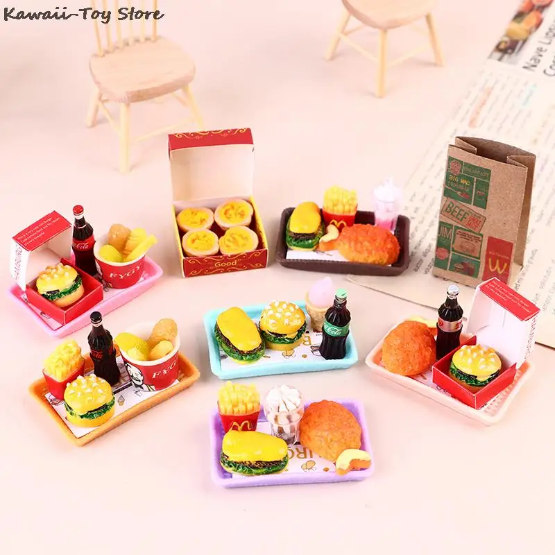 Mini 1/6 Miniature Dollhouse Hamburger Coke Cup Fast Food For Blyth Barbies Doll House Play Kitchen Ice Cream Accessories Toy