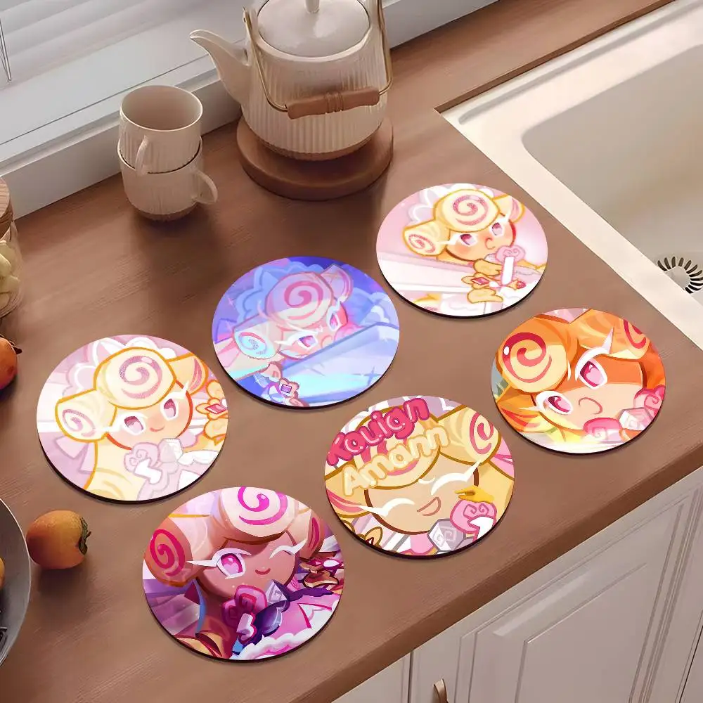 1pc Game Peripheral Kouign-Amann Cookie Wooden Coaster Colour Printing Cup Mat Home Desk Decoration Gifts