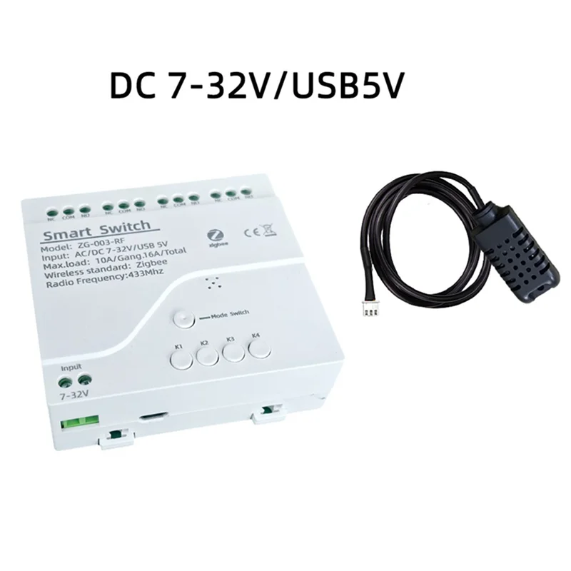 A73E-Tuya Wifi 4 Channel Smart Switch Temperature Humidity Sensor For Alexa Alice Temperature Humidity Sensor + 7-32V Switch
