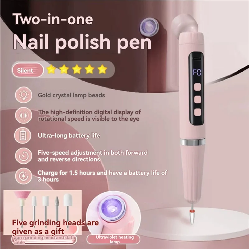 B07B-Electric 5-In-1 Nail Polish Grinder Electric Nail Drill Kit With U V Nail Lamp For Home And Salon Use