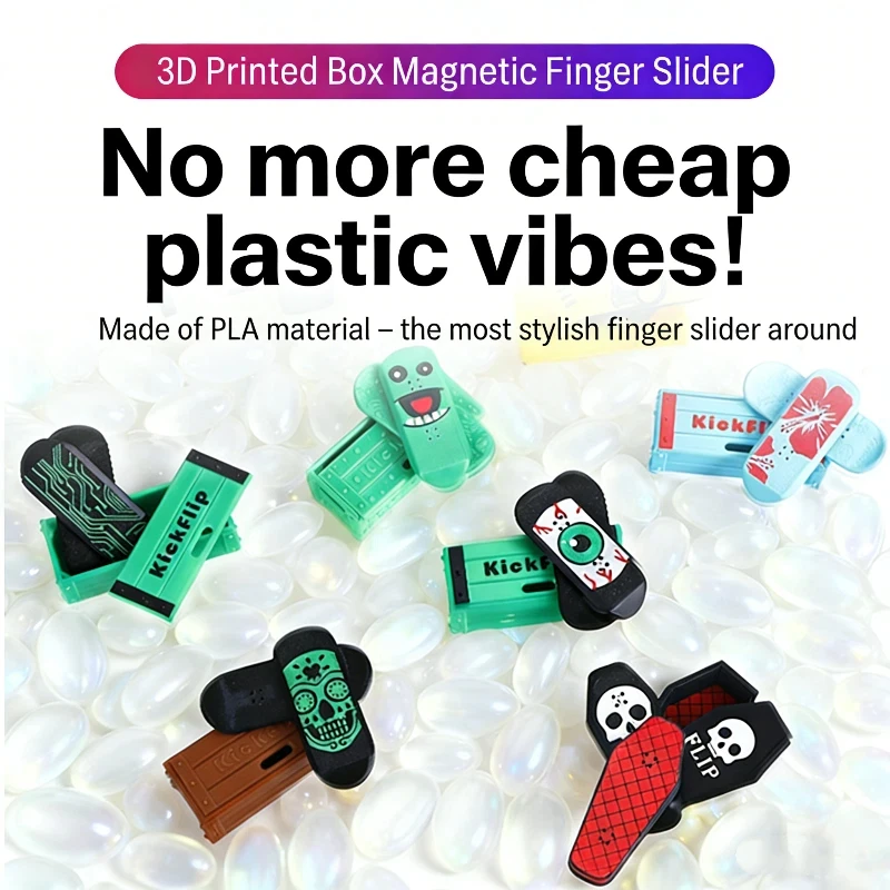 3D Printed Magnetic Boxed Finger Slider Kids' Puzzle Stress Relief Gadget Finger Spinner Push Card Anti-stress Model For Boys