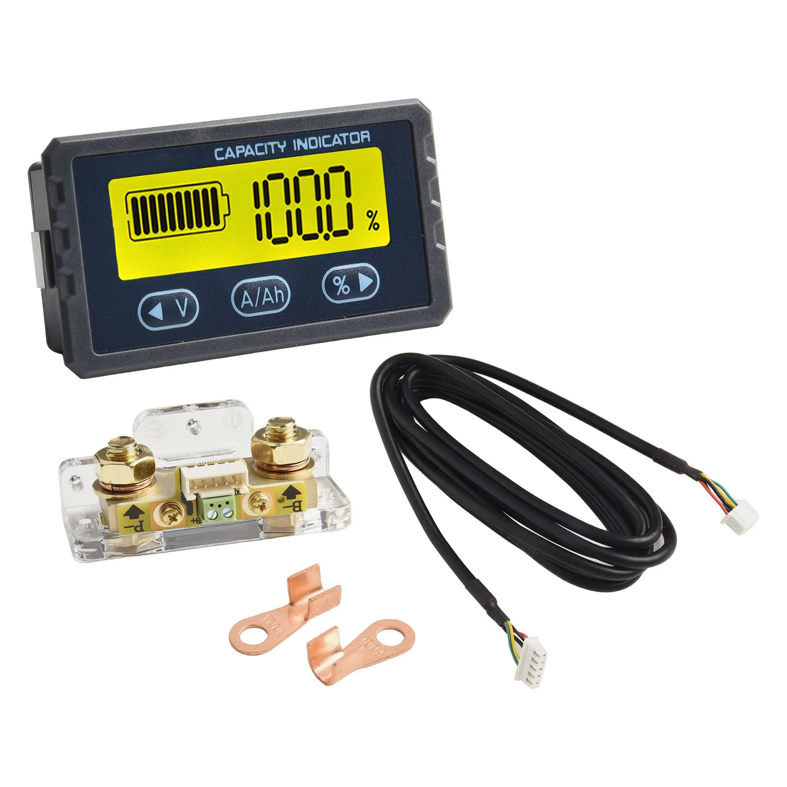 Vehicle Maintenance 63*34MM Battery Capacity Tester Amperemeter For Electric Bikes Lcd Display Yellow Backlight