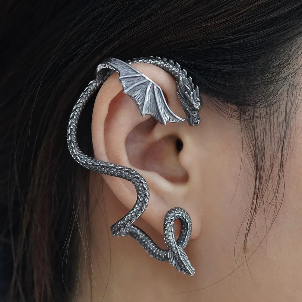 NO PIERCING Dragon Cuff Earring for Women Men Gothic Jewelry 2024 Year of Dragon Cuff Earring Dragon EAR JACKET Ear Wrap Accesso