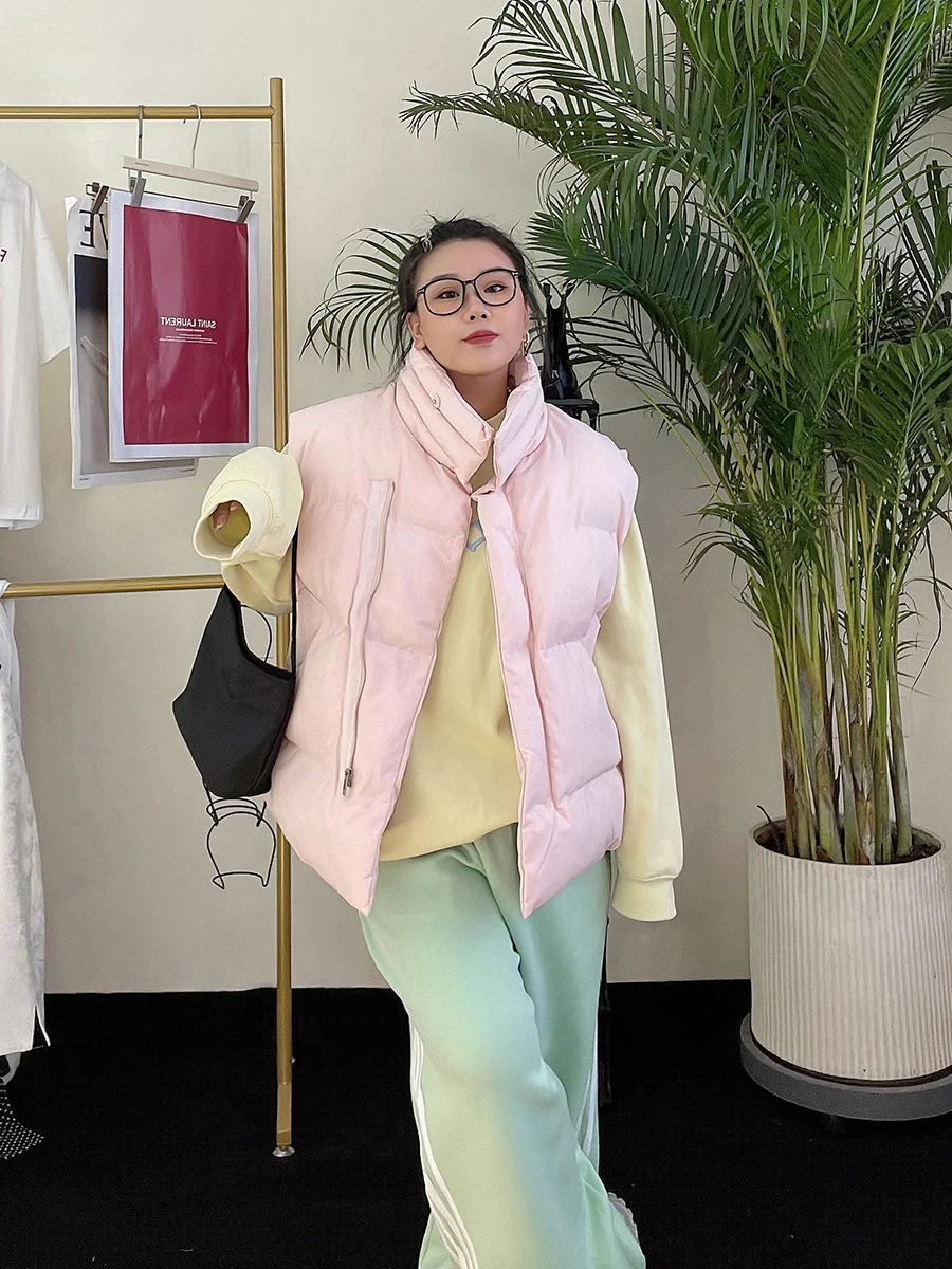 

Light Pink Cotton Vest HERSCM Autumn Winter New Sle Commute Sle Stripe Pattern Mid-Length Vest for Women Ladies