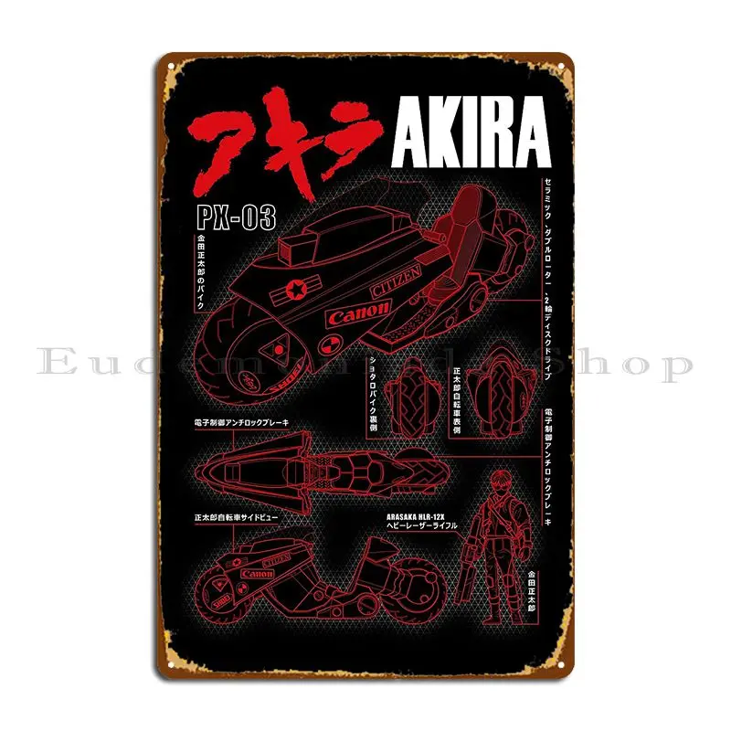 Akira Kaneda Bike Blueprint Metal Signs Wall Cave Create Wall Decor Personalized Cinema Tin Sign Poster