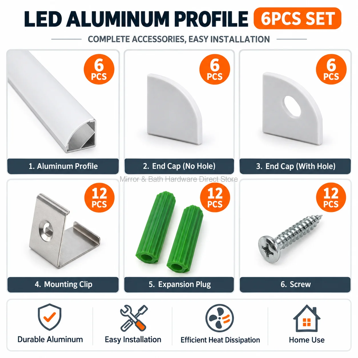 50 CM 45° LED Aluminum Profile V Shape Corner Channel PC Diffuser Cover for LED Strip Light with Mounting Accessories