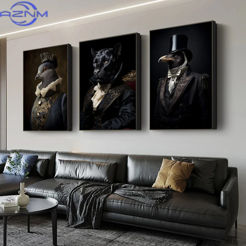 Aristocrat Animals Portrait Posters and Prints Vintage Art Canvas Painting Wall Art Pictures for Living Room Home Decor