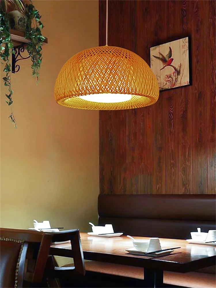 

Japanese style bamboo pendant lamp restaurant retro Zen lamp minimalist Chinese style hotpot restaurant bamboo weaving lamp