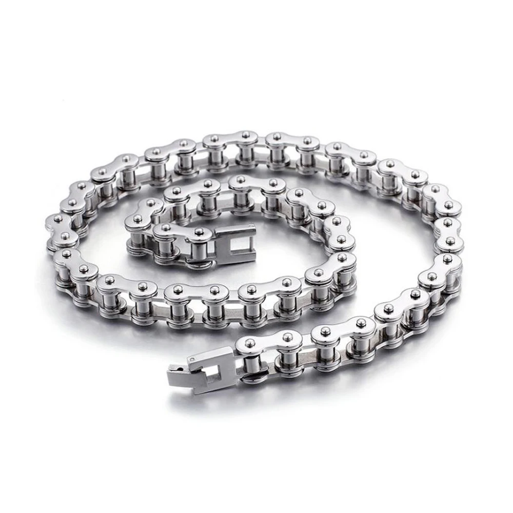 AliExpress Qiaonitu 11MM Punk Retro Bicycle Bike Chain Necklace Men Women Hiphop 18K Gold Color Stainless Steel Motorcycle Biker Necklaces Jewelry