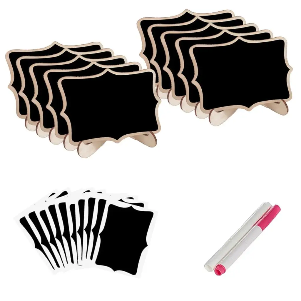 

10Pcs Mini Wooden Wedding Blackboard Chalkboard Pens Labels Sign Tags Pants