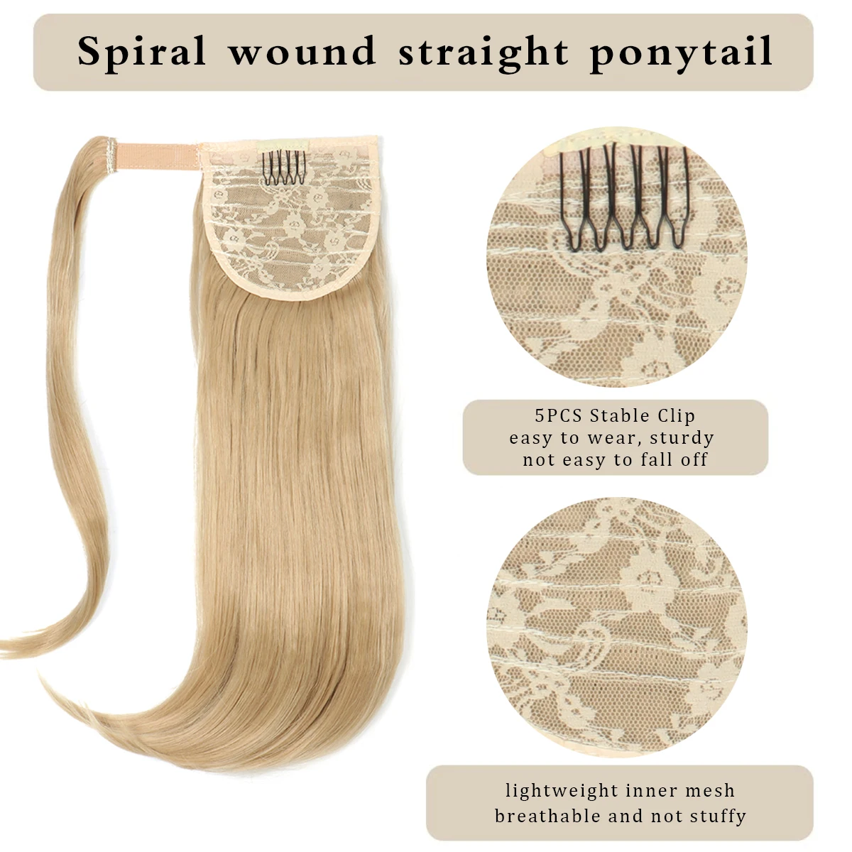 Ponytail Extension Wrap Wig Ladies Natural Ponytail Straight Synthetic Hair Ponytail High Resistance Fiber Hair Girl 16 Inch