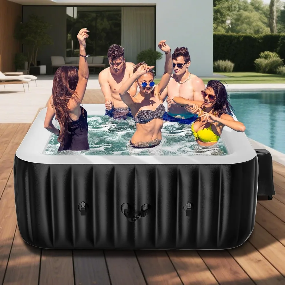 

4-6 Person Inflatable Hot Tub, 73" X 73" X 25" Square Blow up Portable Hot tub with 130 Bubble Jets, Large Outdoor Spa Bathtub