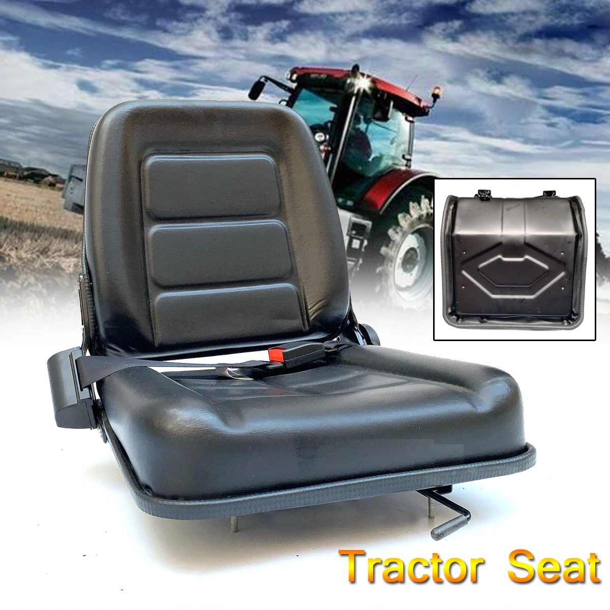 Asiento de carretilla elevadora, asiento de Tractor de cubo de repuesto Universal cómodo con cinturón de seguridad, ángulo de asiento trasero ajustable de 15 °