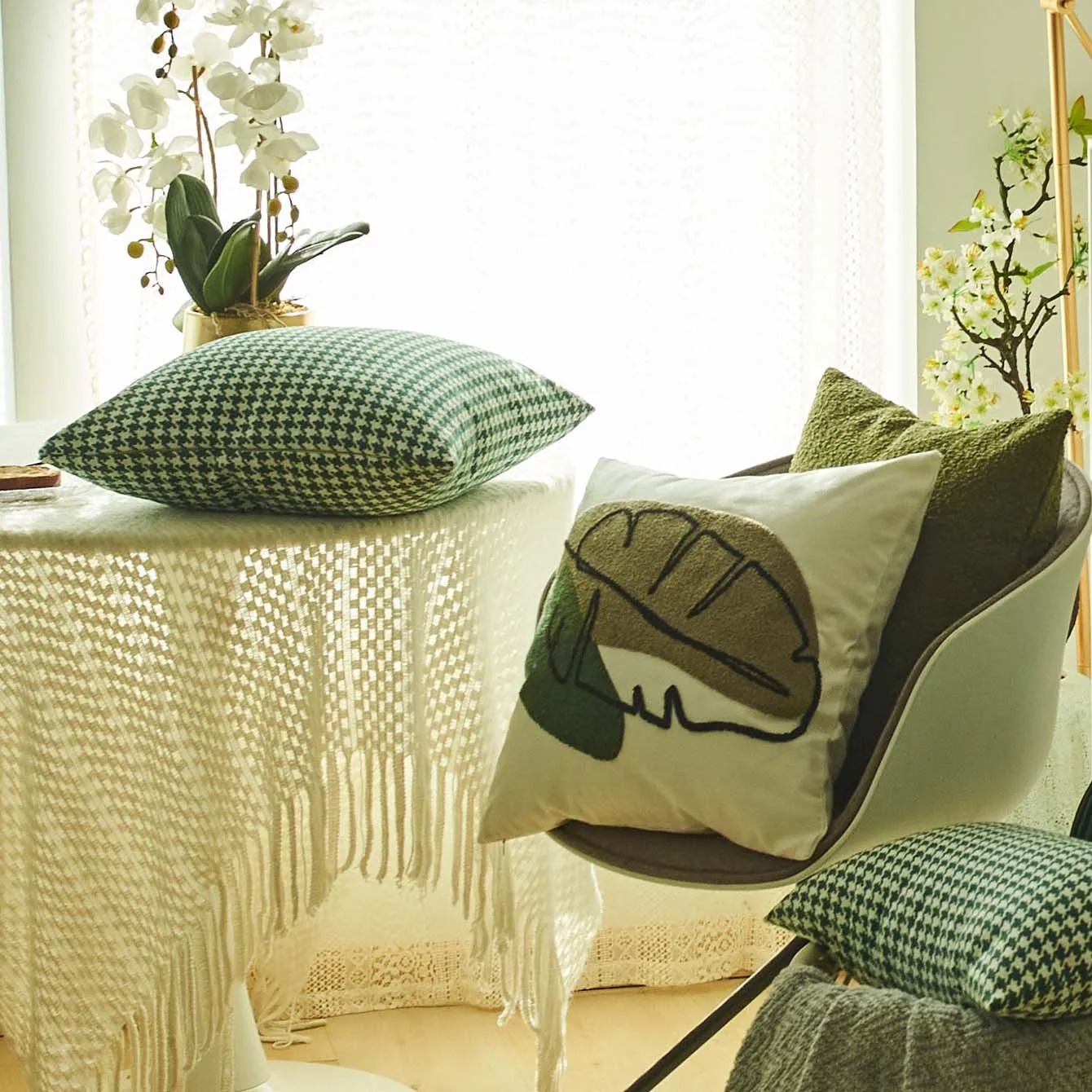 Green Houndstooth Cushions Cover For Home Chenille Throw Pillow Cover 45x45cm For Couch Decorative Pillow Case For Home